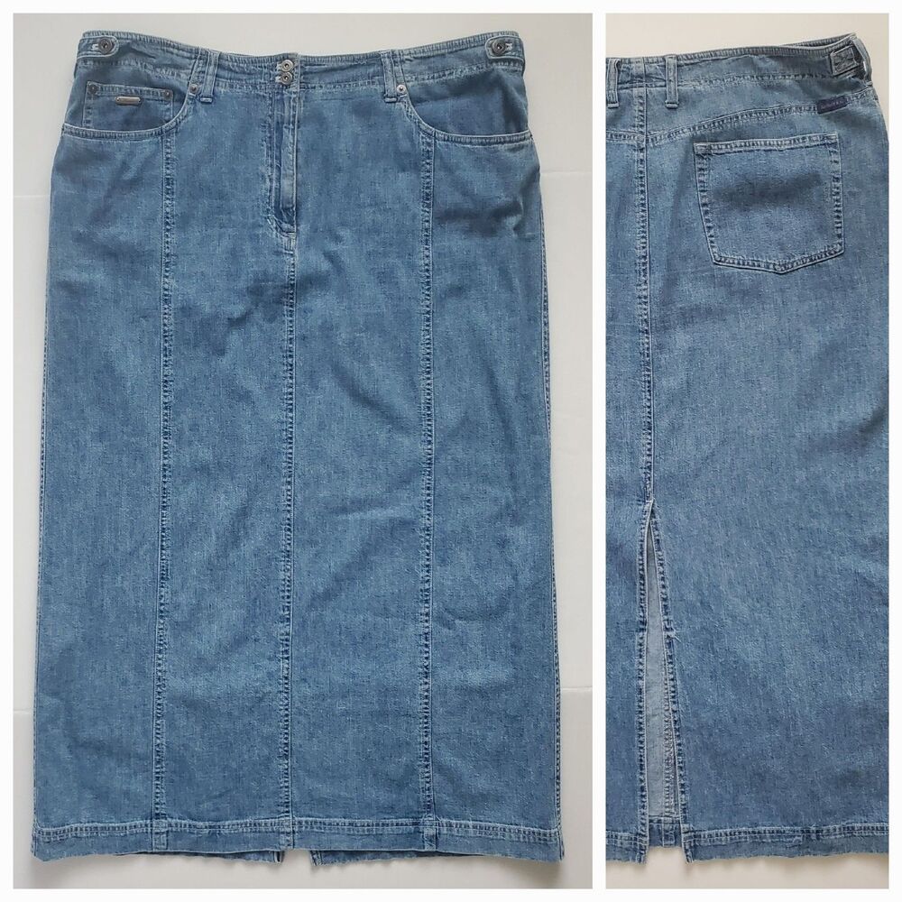 Vintage Lauren Ralph Lauren Denim Maxi Skirt Size 16 Blue 100% Cotton Long